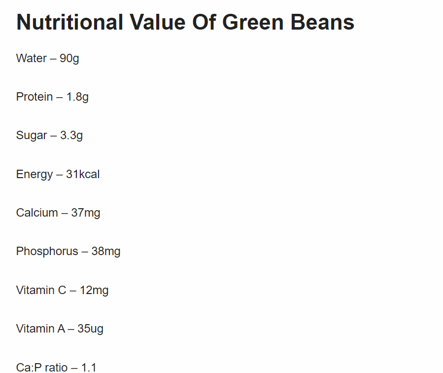 How many Nutritional Value Of Green Beans?
